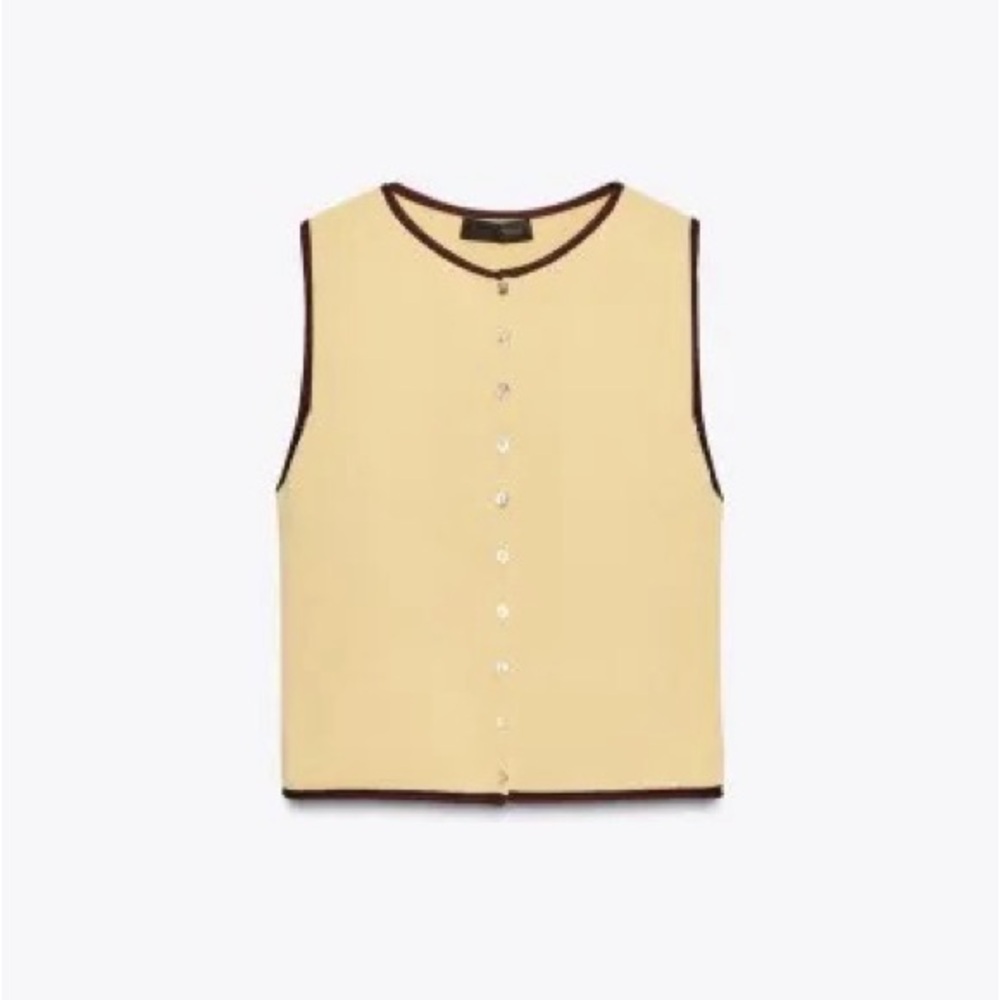 Zara contrast knit trim top in yellow - small
